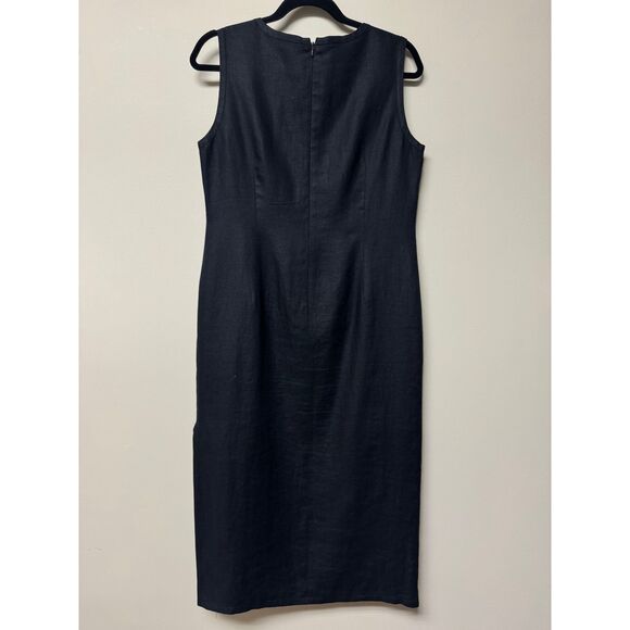 VTG - TALBOTS 100% Irish Linen Black Keyhole Front Sheath Midi Dress, Sz 12P - Picture 7 of 12